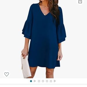 BELONGSCI Women's Dress Sweet & Cute V-Neck Bell Sleeve Shift Dress Mini Dress